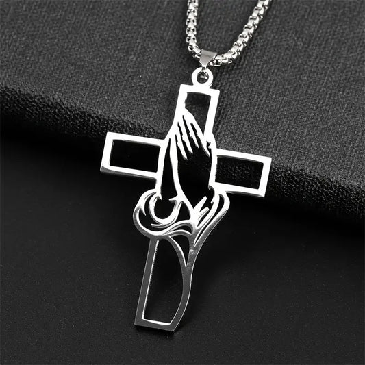 Hollow Prayer Hands Cross Pendant FC