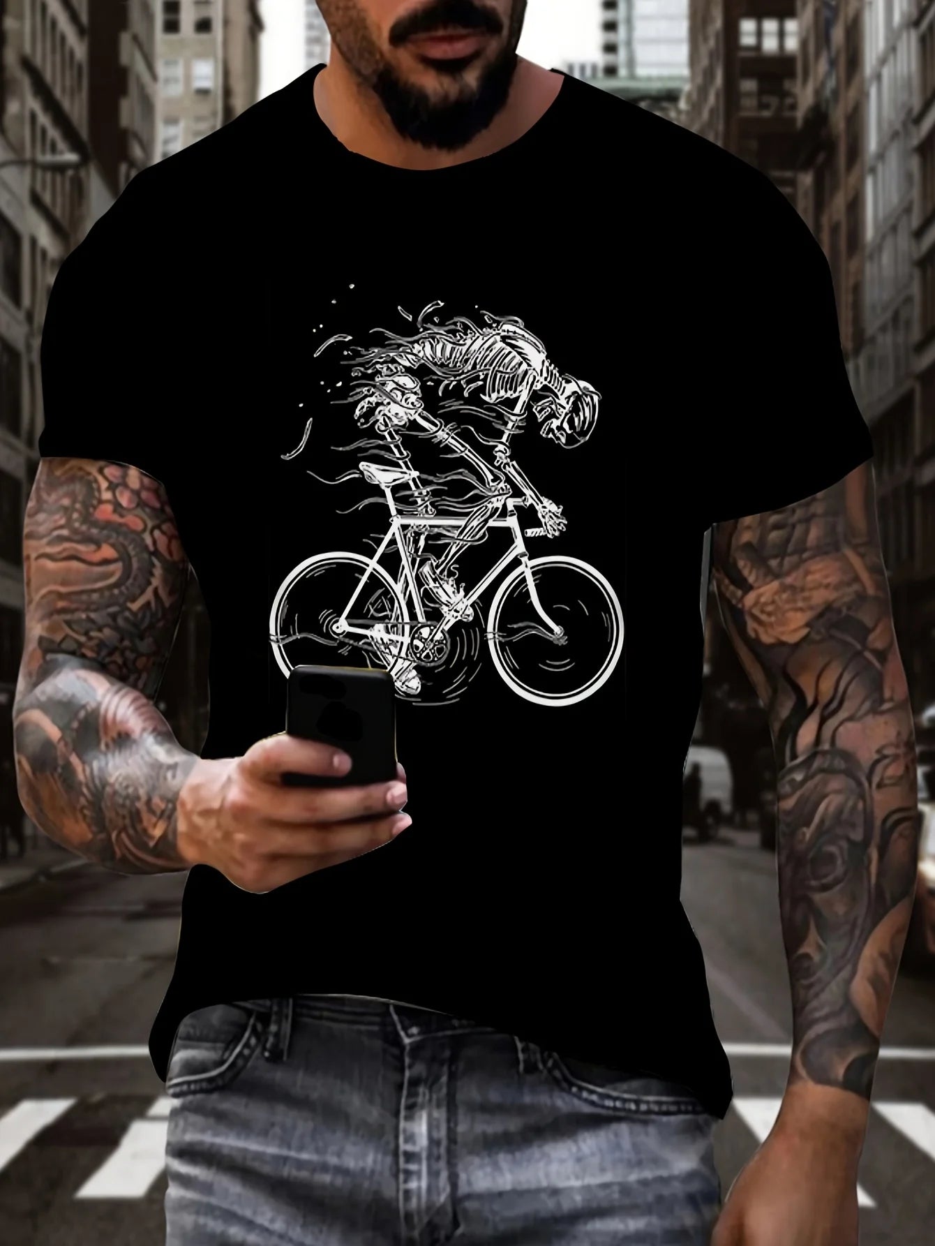 Skull Biker Print T-Shirt FB