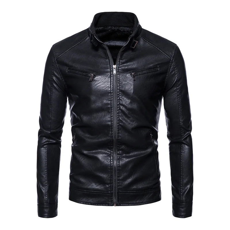 Men’s Leather Jacket Stand-Up Collar FM