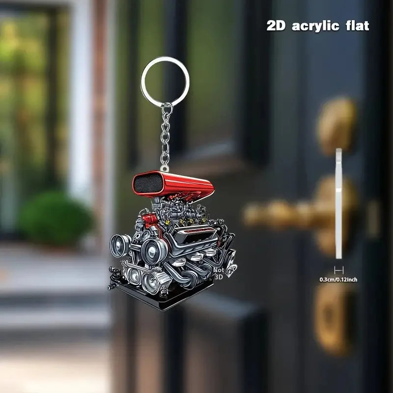 2D Flat JDM Engine Keychain FC