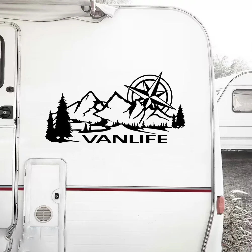 Vanlife Compass & Mountain Graphic Decal MV