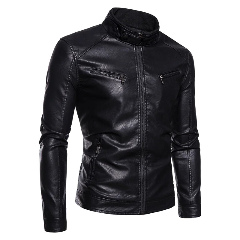 Men’s Leather Jacket Stand-Up Collar FM