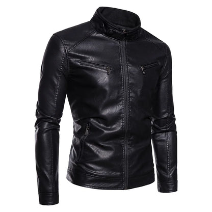 Men’s Leather Jacket Stand-Up Collar FM