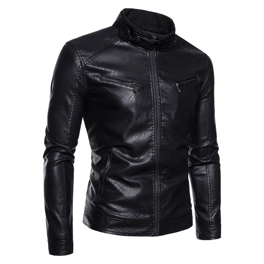 Men’s Leather Jacket Stand-Up Collar FM