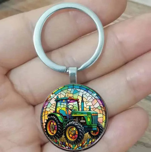 Stained Glass Tractor Keychain AS
