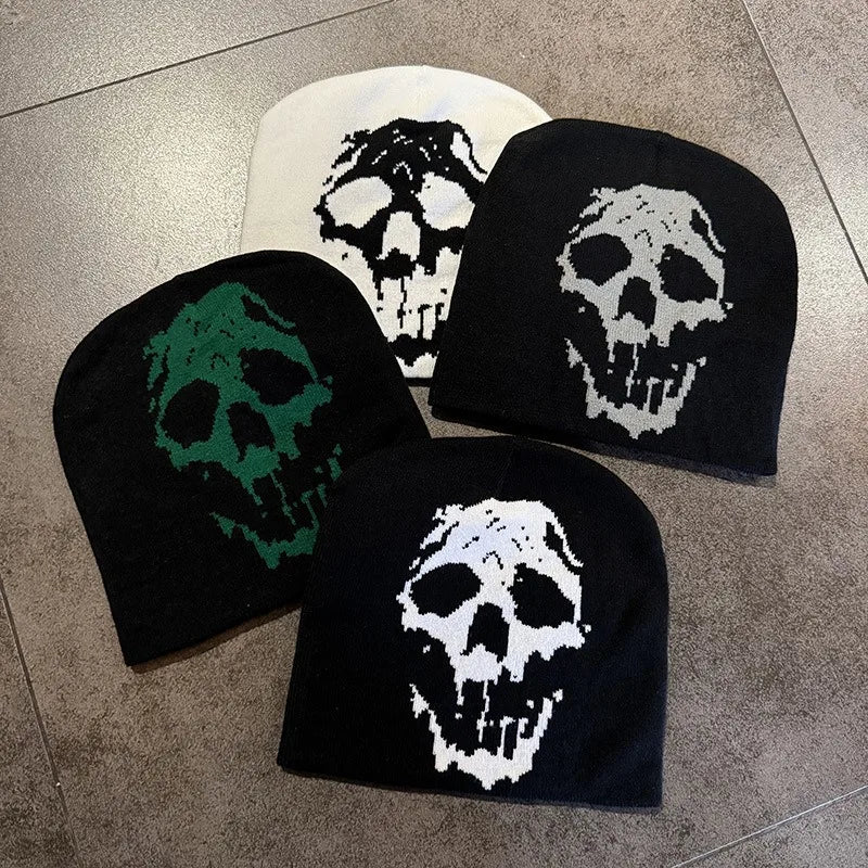 Skull Print Knit Beanie Men FM
